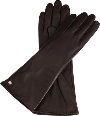 Kazar Lange donkerbruine monogramhandschoenen - Dames - Handschoenen - Bruin - M - Leer - Accessoires