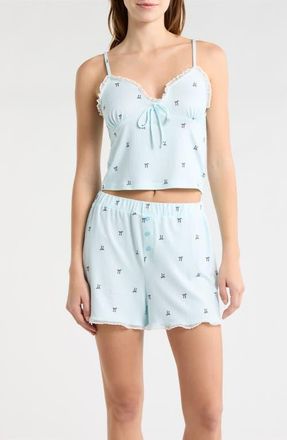 French Connection Eyelet Trim Short Pajamas in Blue Bow at Nordstrom, Size X-Large