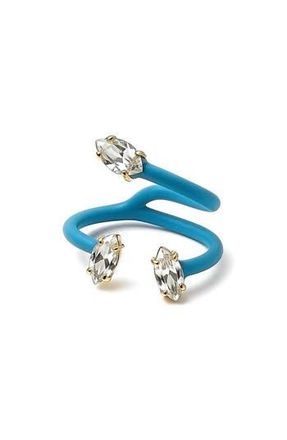 House of Frosted Faux Stack Enamel & White Topaz Ring in Blue Enamel/White Topaz at Nordstrom Rack, Size 7