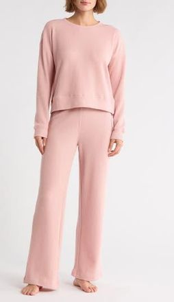 Yogalicious Long Sleeve Top & Pants Waffle Knit Pajamas in Blush Silk at Nordstrom Rack, Size X-Large