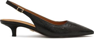 Kazar Zwarte Slingback Pumps van Leer met Reli&euml;f - Dames - Pumps - Zwart - 37 EU - Leer - Schoenen