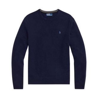 Polo Ralph Lauren Round-neck Knitwear, male, Blue, Size: 2XL Logo Wool Sweater