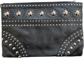 Prada Black Leather Studded Clutch Bag