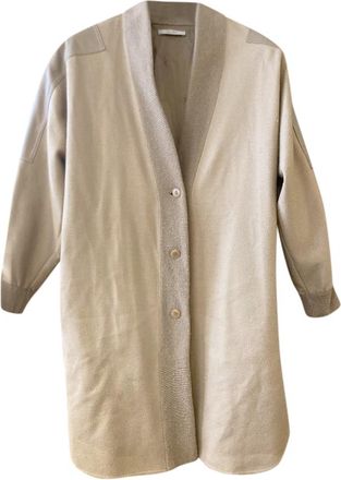 Max Mara Camel Leather Trimmed Wool & Cashmere jacket Size M