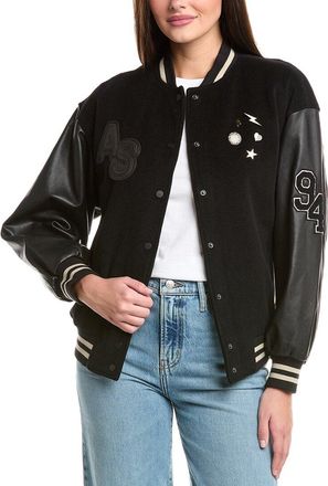 AllSaints AllSaints Valeria Leather Sleeve Wool-Blend Varsity Jacket