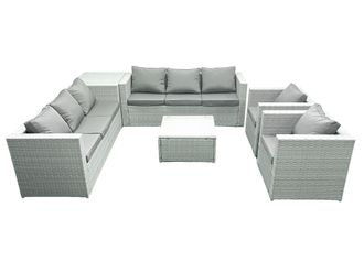 Fimous Outdoor Rattan Sofa Garden Furniture Set with 2 Armchairs Square Coffee Table Side Table Light Grey Mixed