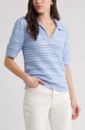 Caslon Mixed Stitch Polo Sweater in Blue Windsurfer at Nordstrom Rack, Size Large