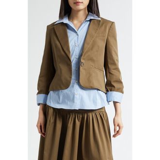 Cinq &agrave; Sept Peri Stretch Cotton Twofer Blazer in Dark Olive/Blue Stripe at Nordstrom, Size Xx-Small
