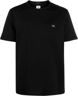C.P. Company T-Shirts, male, Black, Size: XL Black Logo Patch Jersey T-shirt