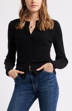 Caslon Crewneck Merino Wool Blend Cardigan in Black at Nordstrom Rack, Size X-Small