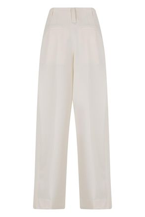 Victoria Beckham Womens Trousers Pleated White Wool Wide-Leg