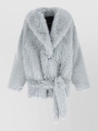 Pinko faux fur coat shawl collar belt