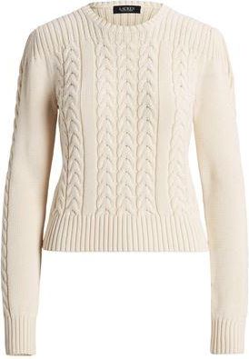 Ralph Lauren Lauren Petite Cable-Knit Puff-Sleeve Sweater for Women in Cream Cotton