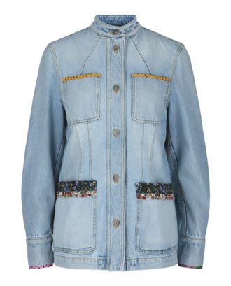 Valentino Embroidered Trimmed Denim Jacket