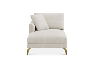 Castlery Lena Left Chaise Sofa Customized, Performance Linen Weave, Sand, Brass Legs, Spill Resistant, Removable Covers for Castlery Sofas, Grey