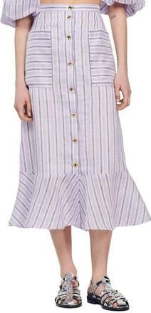 Sandro Blondy Stripe Linen Blend Skirt in Lilas /Noir at Nordstrom Rack, Size 2 Us / 34 Fr