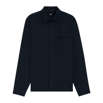 HUGO BOSS Overhemden, Heren, Blauw, M, Polyester, Overshirt met relaxte pasvorm in performance stretch twill