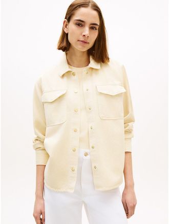 Tommy Hilfiger Womens Garment-Dyed Denim Shirt Jacket - Yellow - XXL