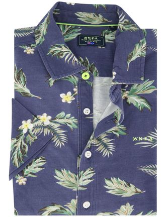 N-Z-A- NEW ZEALAND AUCKLAND Overhemd New Zealand bloemen geprint donkerblauw