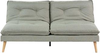 Beliani Sofa Bed Green Fabric Upholstery Wooden Legs 3 Seater Armless Click-Clack Sleeping Mechanism Quilted YILA