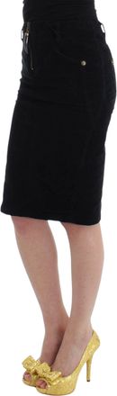 Roberto Cavalli Womens Black Corduroy Pencil Skirt Cotton