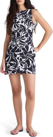 Madewell Boat Neck Shirred Linen Minidress in White at Nordstrom, Size 10