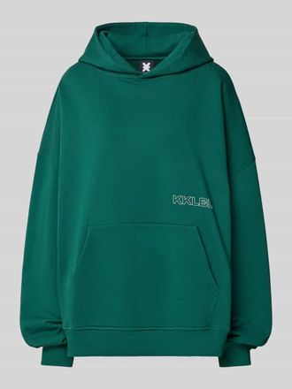 Karo Kauer Oversized Hoodie mit Label-Print und K&auml;nguru-Tasche in Dunkelgruen, Gr&ouml;&szlig;e XL