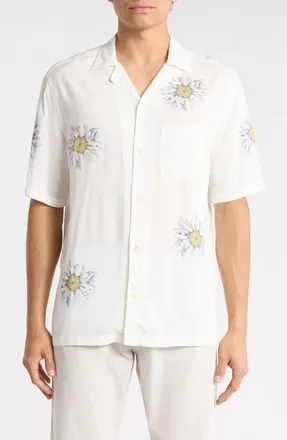AllSaints Petal Print Relaxed Fit Camp Shirt in Off White at Nordstrom Rack, Size Xx-Large
