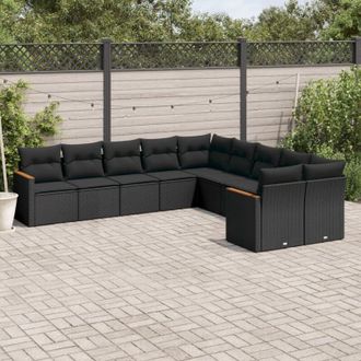 vidaXL Vidaxl - Set De Sof&aacute;s De Jard&iacute;n 10 Pzas Cojines Rat&aacute;n Sint&eacute;tico Negro
