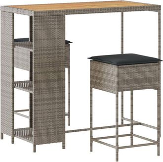 vidaXL Juego De Bar De Jard&iacute;n De 3 Piezas Con Cojines Rat&aacute;n Pe Gris Vidaxl