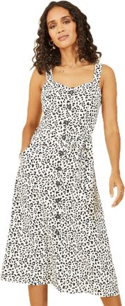 Yumi White Animal Print Button Up Sundress (UK, Numeric, 10, Regular, Regular, White)