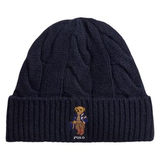 Polo Ralph Lauren Bear Rib-Knit Beanie - Dames - Hoeden - Blauw - ONE Size - Wol - Accessoires