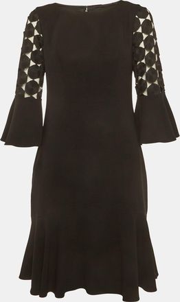 Elie Tahari Black Lace Sleeve Crepe Short Dress