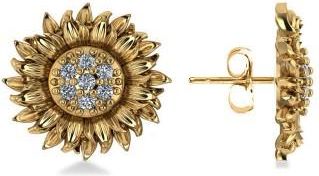 Allurez Diamond Sunflower Shaped Earrings 14k Yellow Gold (0.14ct)