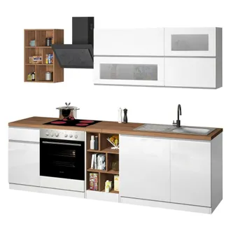 Dmora Dmora Cucina Completa Ronald Bianco Lucido Modulabile Un Cassetto, Elettrodomestici Non Inclusi, Made In Italy