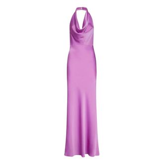 Simona Corsellini Lange jurk met blousonhals - Dames - Avondkleed - Paars - M - Satijn - Kleedjes