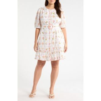 Sugarlips Diane Floral Redna Belted Cotton Button-Up Minidress in Coral-Multi at Nordstrom, Size 1 X