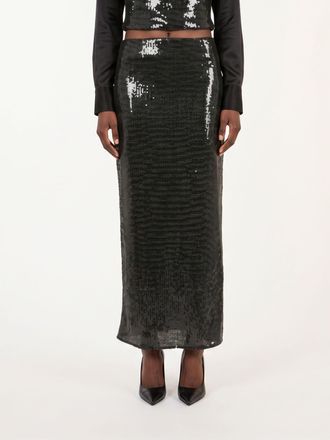 Patrizia Pepe Long Cr&ecirc;pe Pencil Skirt with Sequins and Back Slit