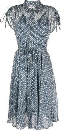 Tommy Hilfiger Blauwe Chiffon Midi Jurk - Dames - Casual kleedjes - Blauw - XS - Chiffon - Kleedjes