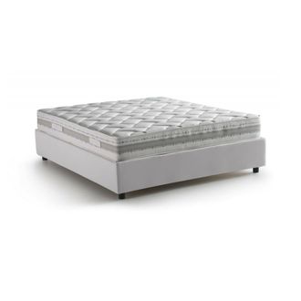 Talamo Italia Cama Matrimonial Carlotta, Cama Contenedor Con Tapizado En Ecopiel, 100% Made In Italy, Apertura Frontal, Con Colch&oacute;n Cm 160x200 Incluido, Blanco, Con