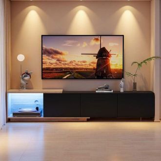 OEM Mueble Tv - Extensible 163-240cm - Led Integrada - Almacenamiento Discreto - Madera Y Metal Moderno