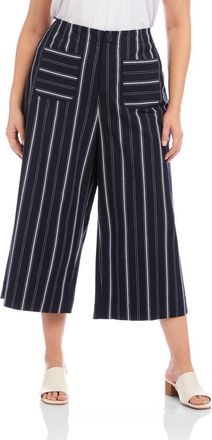 Karen Kane Stripe Wide Leg Crop Pants in Navy at Nordstrom, Size 20W