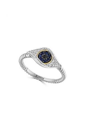 Effy Sterling Silver & 18K Gold Diamond & Sapphire Evil Eye Ring - 0.11ct. in Blue at Nordstrom Rack, Size 7