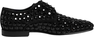 Dolce & Gabbana Black Suede Strass Derby Formal Mens Shoes
