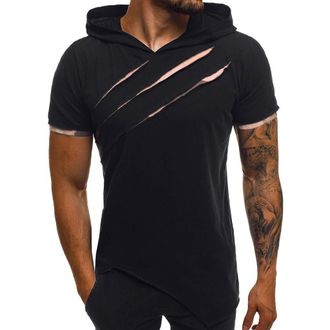 Generic Short Sleeve Hoodies for Men Hipster Hip Hop Ripped Tshirts Shirts Summer Casual Athletic Pullover Tops Workout Tees Camisetas Sin Mangas para Hombres