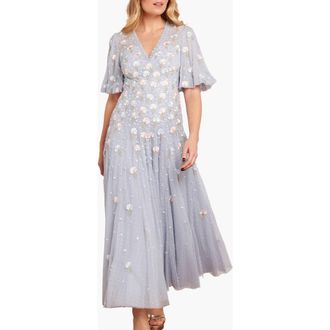 Needle & Thread Dandelion Ditsy Ankle Gown in Skylight at Nordstrom, Size 16