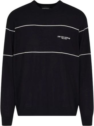 Emporio Armani Rondgebreide trui - Heren - Ronde hals truien - Blauw - S - Truien & Vesten