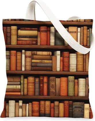Generic Vintage Books Canvas Tote Bags, Retro Literature Print Reusable Grocery Bags, Lightweight Washable Shoulder Strap Canvas Fo, Brown, 13x15 Inch
