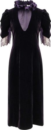 Alexander McQueen Midi Dresses, female, Purple, S, Lace Profile High Neck Dress