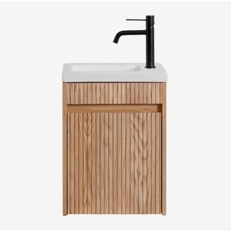 Sklum Conjunto De Mueble De Ba&ntilde;o Suspendido En Madera Con Lavabo Integrado Narek Sklum